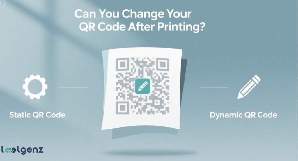 The image compares static QR codes (represented by a gear) and dynamic QR codes (represented by a pencil) to explain their editability.