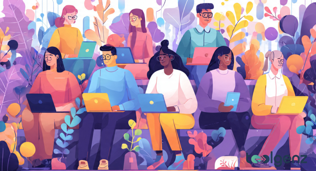 A close-up, angled view of glowing digital interface panels displaying blocks of text and data streams in vibrant teal and neon pink light.