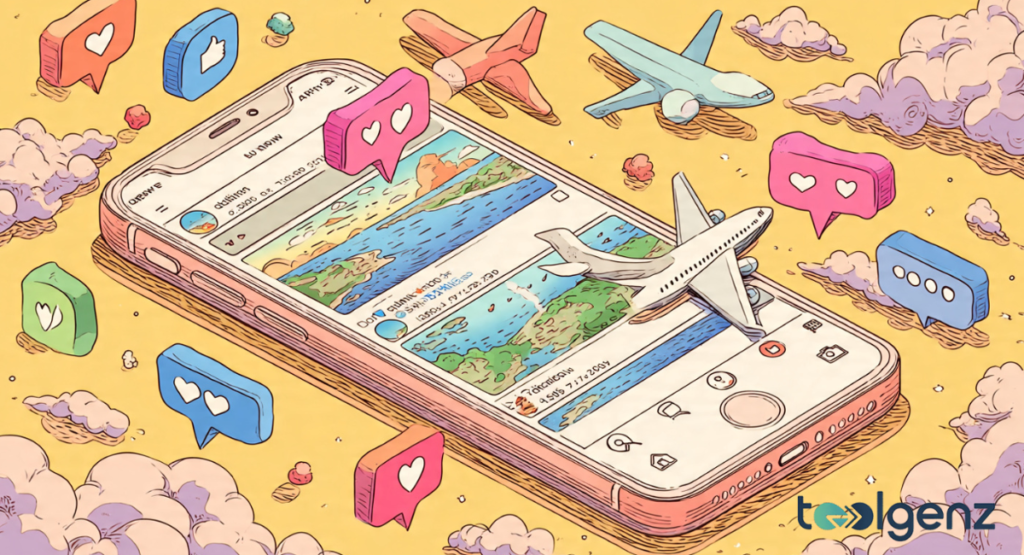 A magical sky filled with smiling clouds, stars, and a small pink airplane surrounding bold 3D text that invites the viewer to explore air puns.