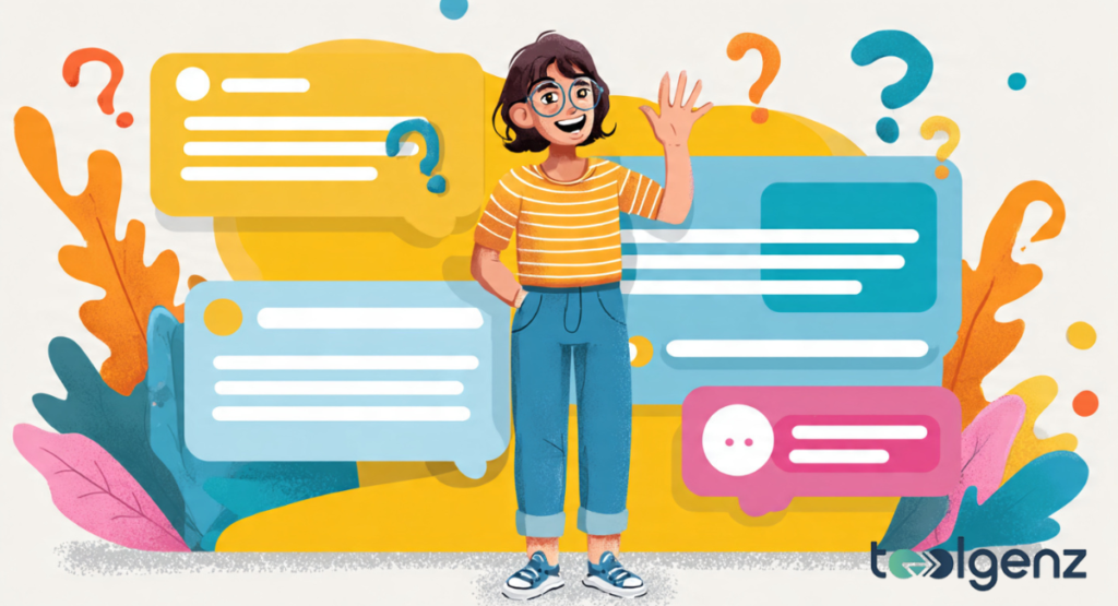 Here is the requested information for the remaining images, ensuring the alt text includes your keyword while the captions and descriptions do not:
Digital Humor Workspace
A cute blue robot with glowing yellow eyes types happily on a glowing laptop as colorful letters and speech bubbles float into the air from a pun generator.