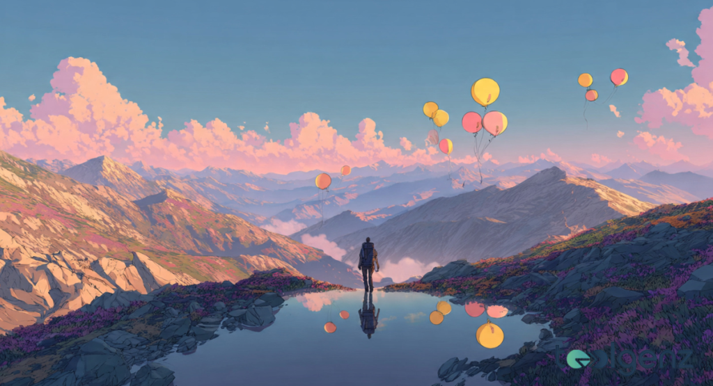 A sleek digital dashboard for a tool specializing in mountain puns, featuring glowing neon toggles and interactive interface cards.