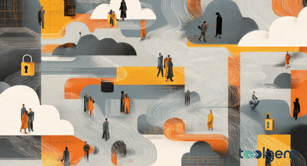 A high-tech digital illustration of a laptop with a blue shield and keyhole over a USA map, representing a Word Generator security audit.