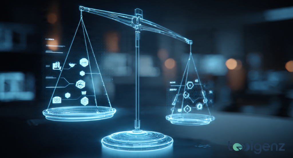 A 3D isometric stack of three glowing, translucent blue tiers labeled "Free," "Pro," and "Premium" with floating checkmark icons above them.