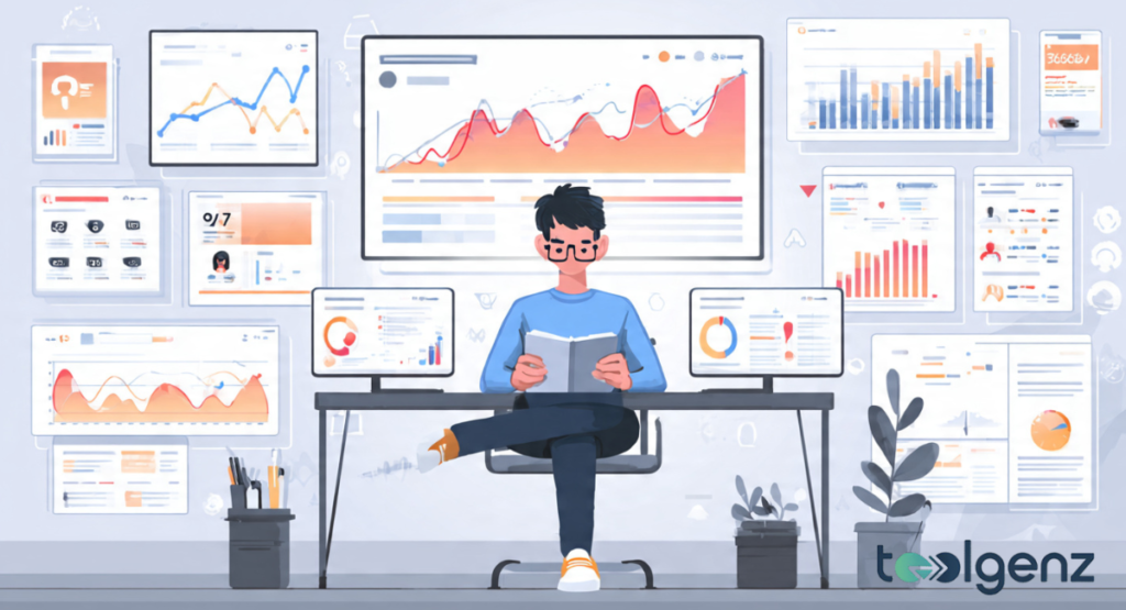 A professional high-tech workspace featuring a powerful custom workstation with liquid cooling and multi-monitor setup displaying advanced code and complex 3D renders.