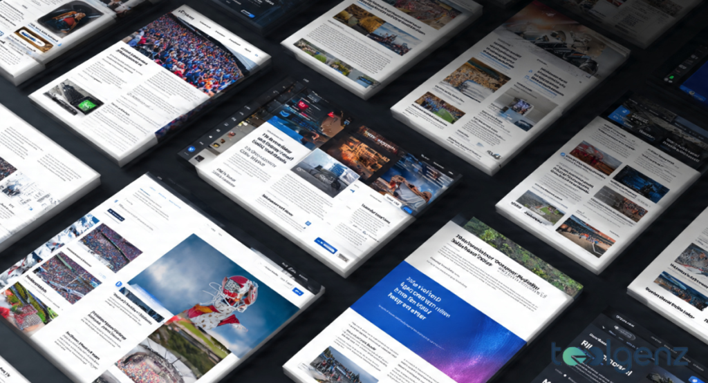 An isometric 3D mockup showcasing various digital applications, including a smartphone app interface, a desktop website layout, and a smartwatch display, all utilizing a cohesive neon-accented visual identity.