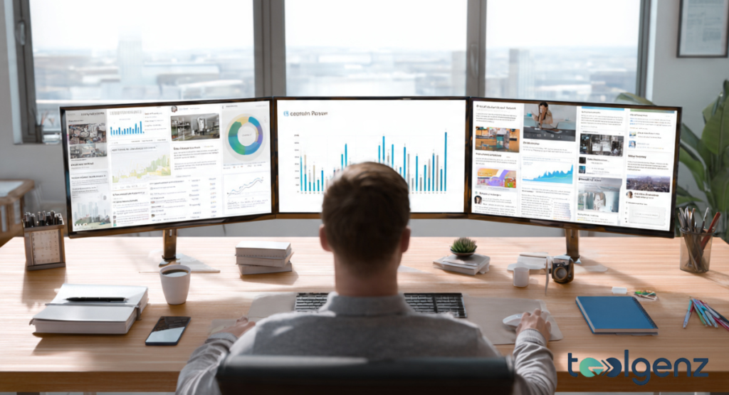 Digital marketing and business growth strategy blog icons arranged on a modern interface.