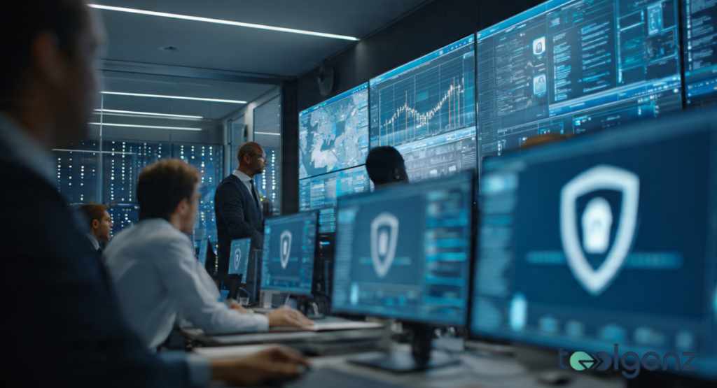 A conceptual illustration of a digital shield protecting a user's personal profile and connection web.