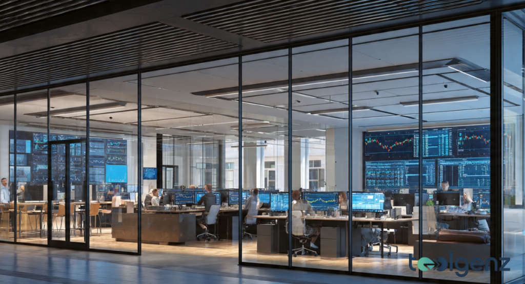 A corporate overview slide listing Robinhood's core business segments and services. The graphic displays their expansion into Ethereum Layer 2 and global ISA accounts.