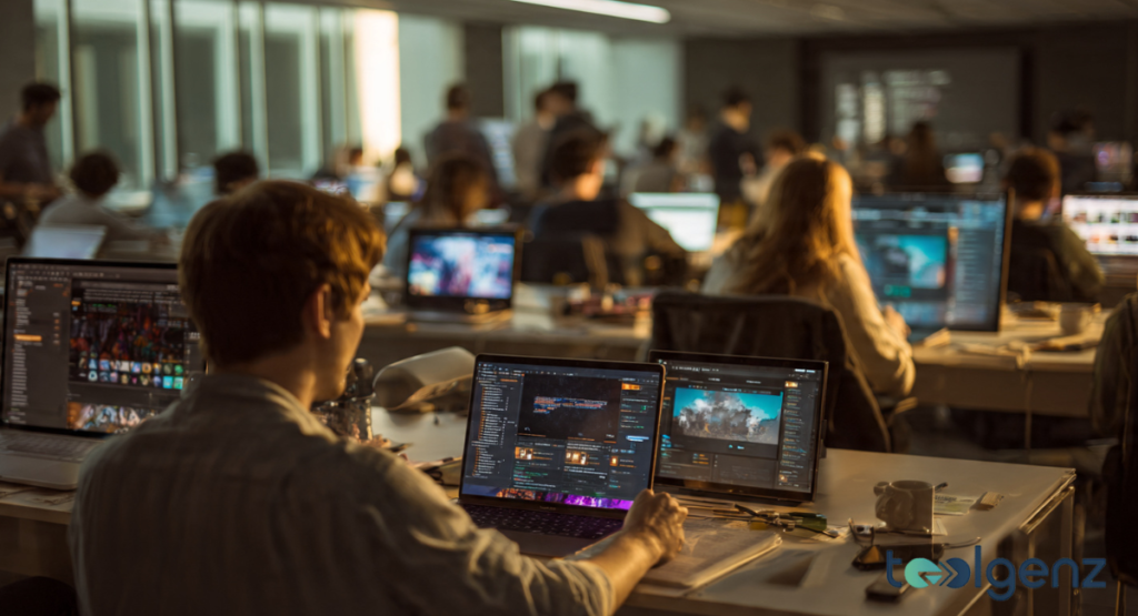 An infographic detailing various educational platforms, newsletters, and interactive tools designed to boost digital literacy. Icons represent coding bootcamps, AI-driven learning assistants, and curated industry news aggregators.