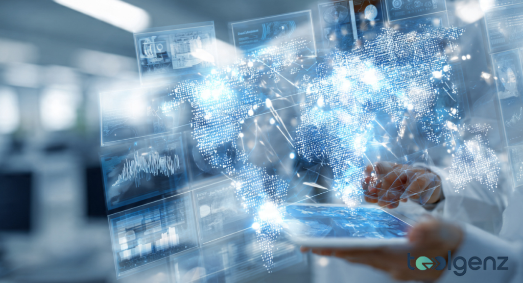 An isometric view of various colorful editorial layouts and typography samples from a 2022 brand redesign, featuring a mix of bold headings, high-contrast imagery, and stylized fonts.